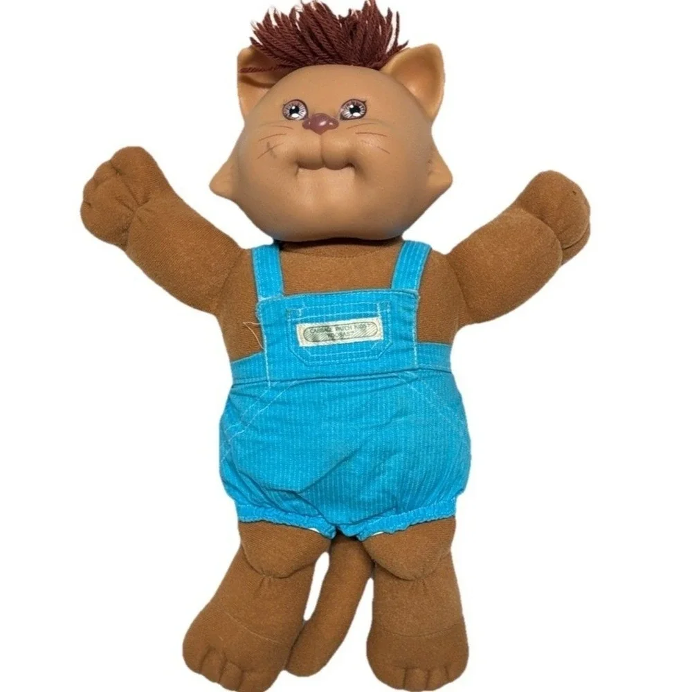 Vintage 1984 Cabbage Patch Kids Koosas Cat Plush Coleco Brown Blue Overalls 12in